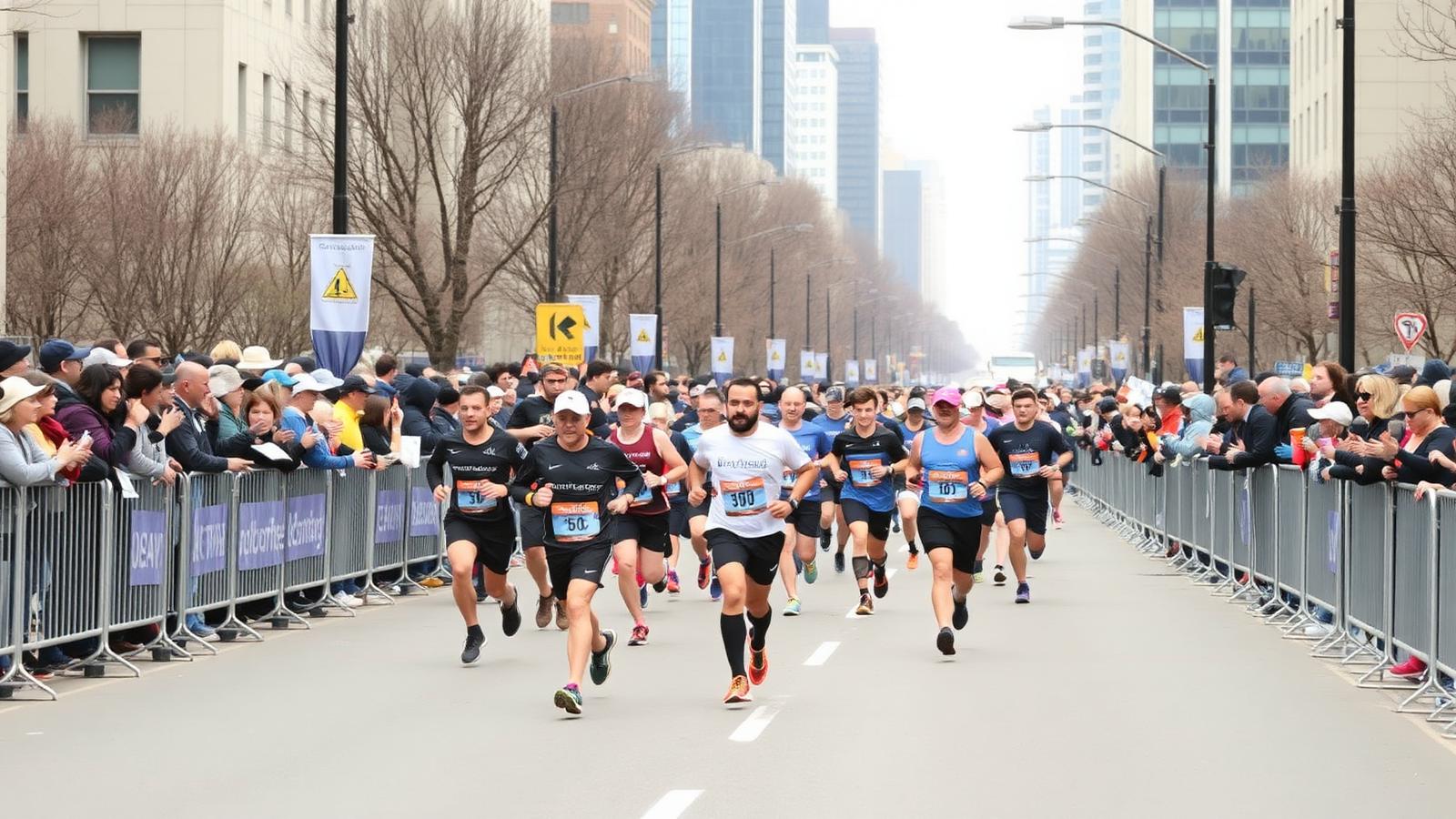 Coureurs sur un marathon urbain de printemps encouragés par le public